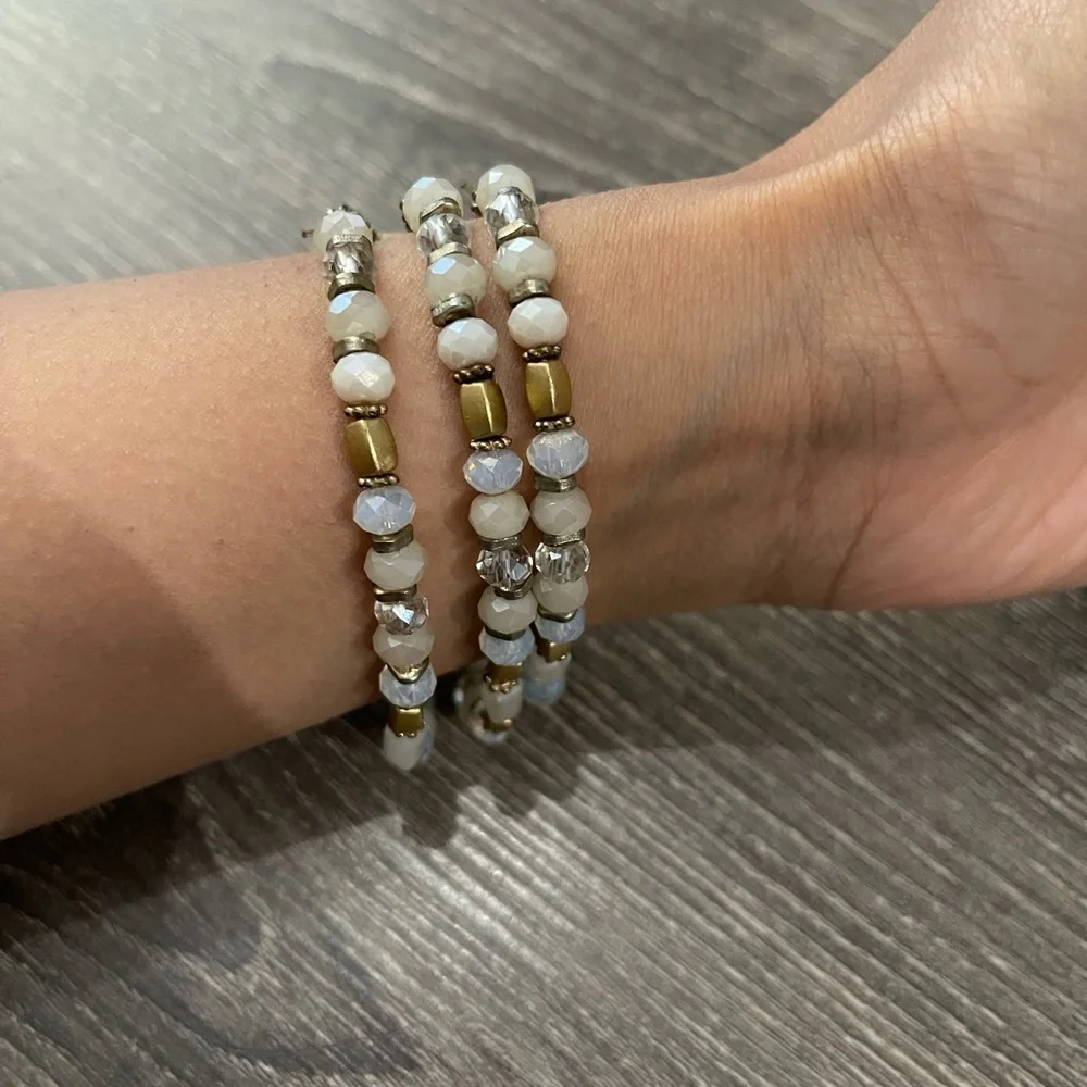 Multi layered bead stone bracelet stack